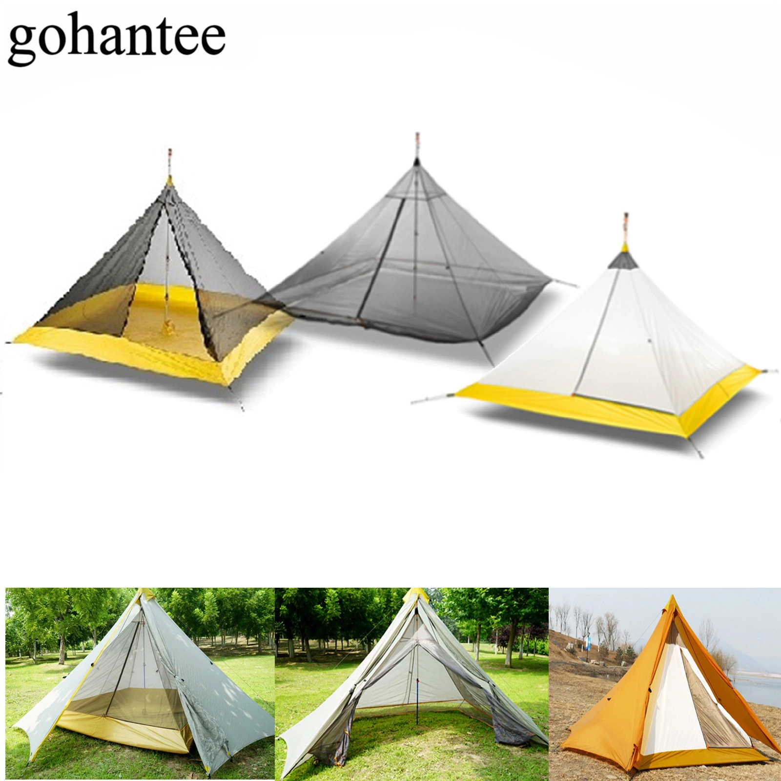 Cheap Goat Tents Ultralight Camping Tent 3 4 Person Outdoor 40D Nylon Silicone Coated Rodless Pyramid Large Tent Breathable 3 4 Season Inner Tent Tents
